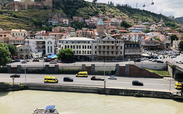 The old town of Tbilisi with Narikala Fortress on the hill and the river in front